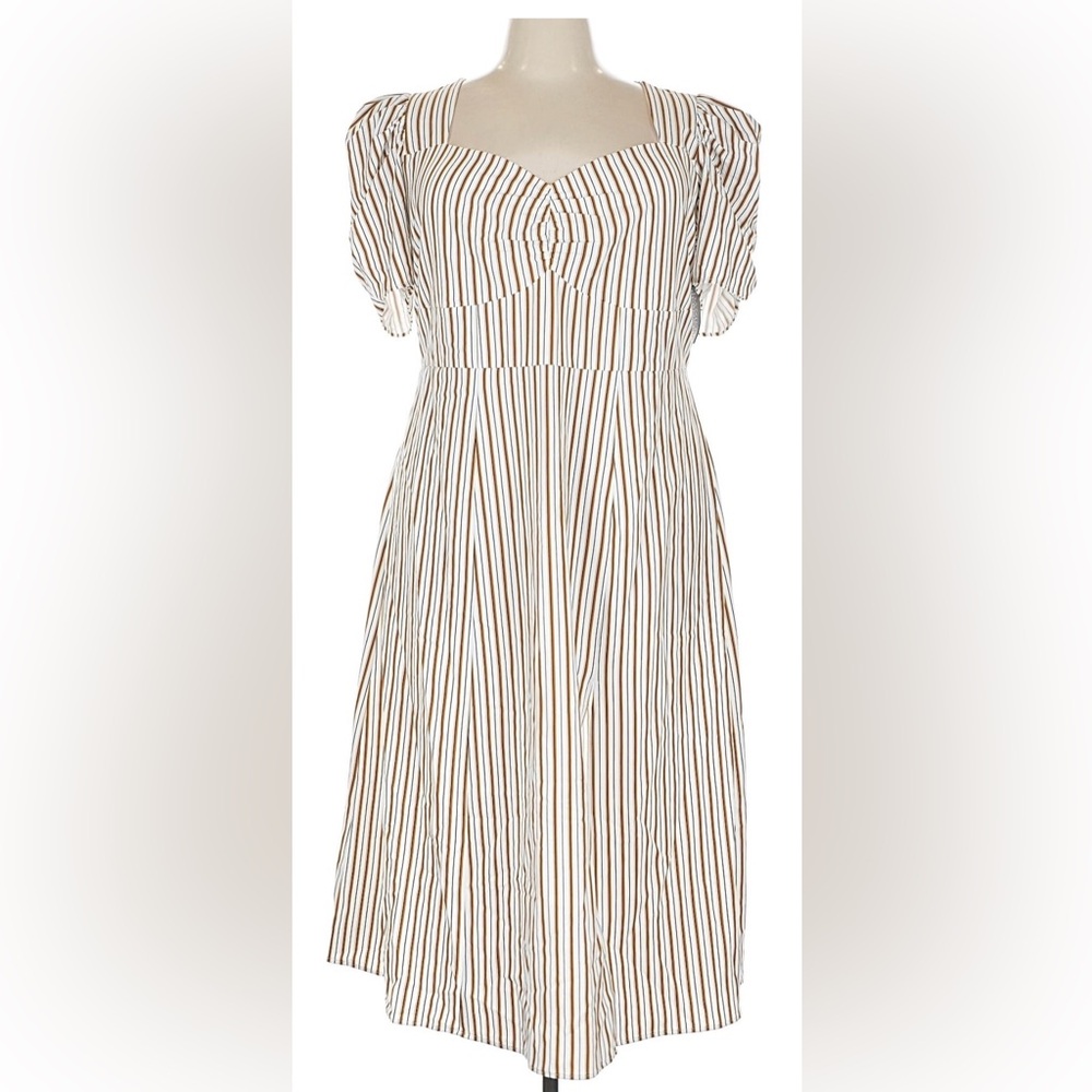 DANIELLE BERNSTEIN White and Brown Striped Midi Dress